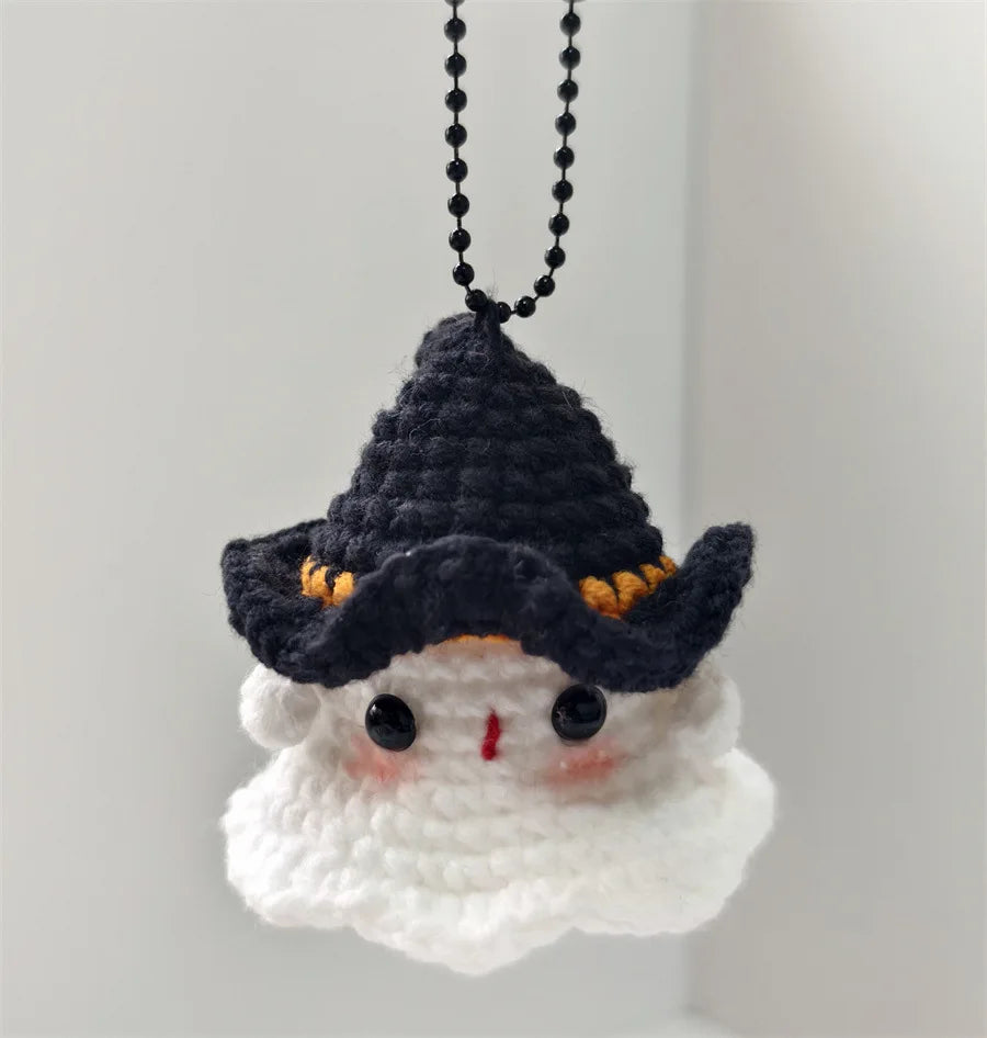 Creative Hand Knitting Ghost Keychain Pendant Halloween Home Decoration Funny Handmade Crochet Ghost Doll Ornament Gifts