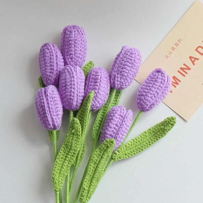 Crochet Tulip Bouquet – Colorful Handcrafted Artificial Flowers