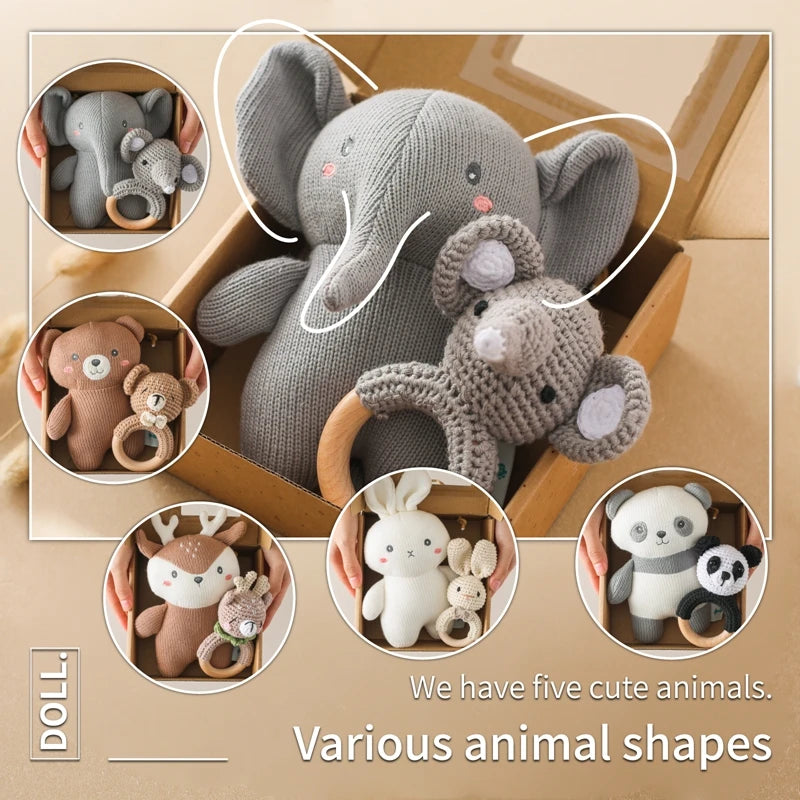 Elephant Stuff Plush Toy Handmade Crochet Wool Doll Baby Rattles