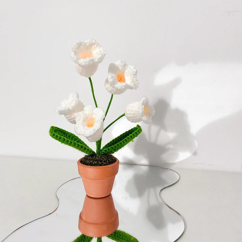 Sunflower & Tulip Crochet Flowers – Handmade Mini Potted Plants for Mother’s Day Gifts & Home Decor