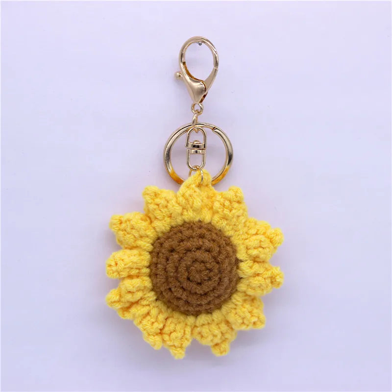 Creative Handmade Knitted Sunflower Keychain