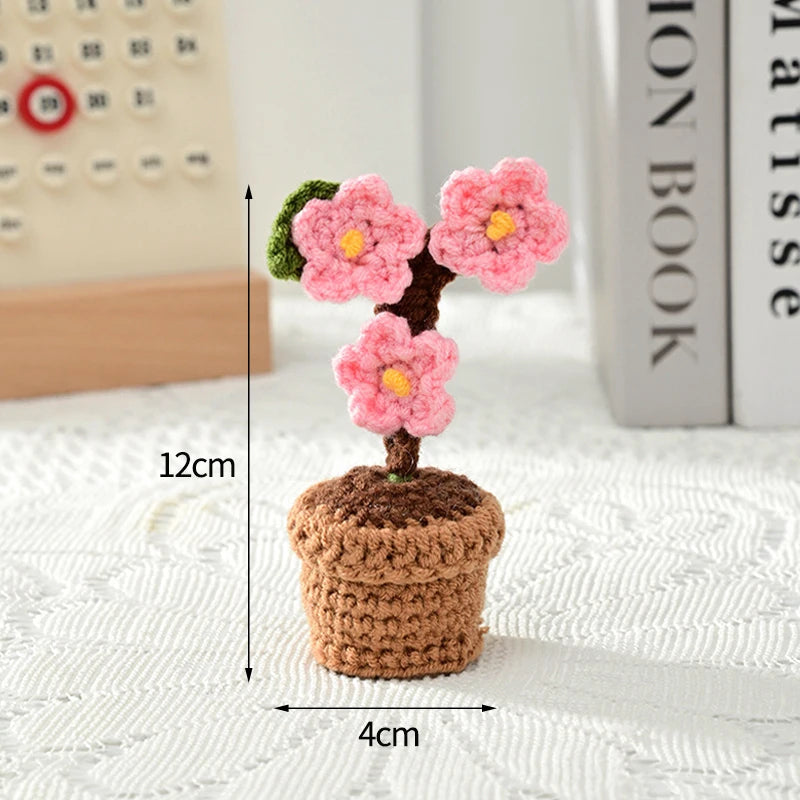 Sunflower & Tulip Crochet Flowers – Handmade Mini Potted Plants for Mother’s Day Gifts & Home Decor