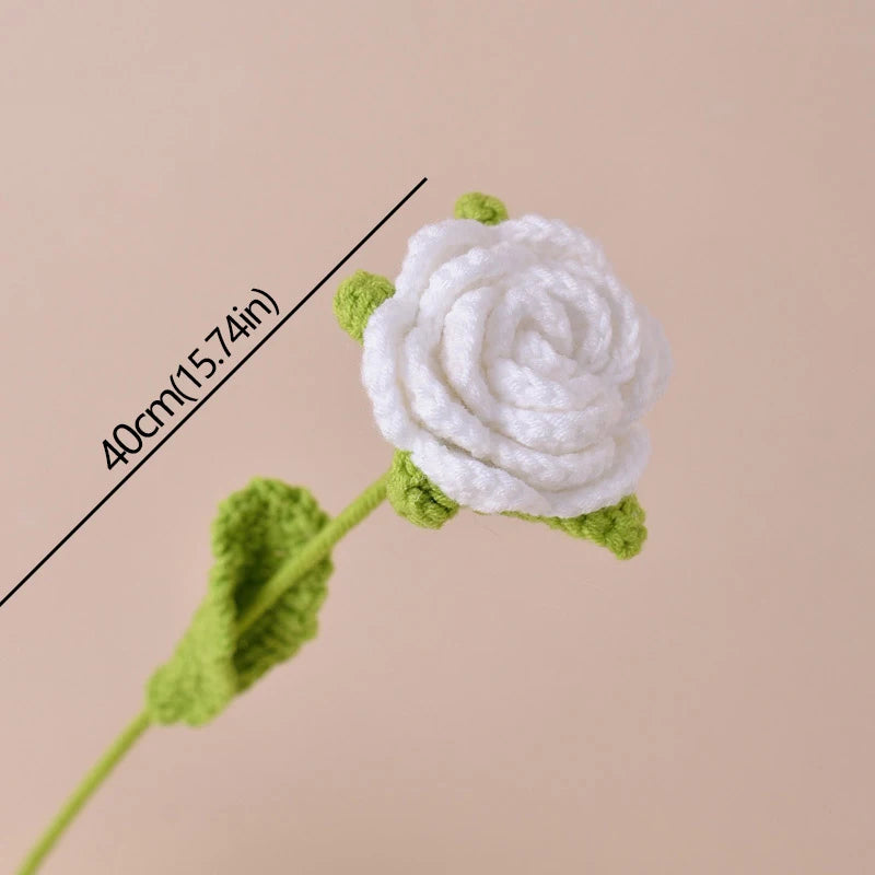 Hand-Knitted Crochet Rose Bouquet – Finished Simulation Flower for Home & Wedding Decor