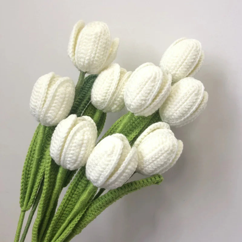 Handmade Crochet Tulip Bouquet – Wool Yarn Knitted Flowers for Home Decor & Mother’s Day Gifts