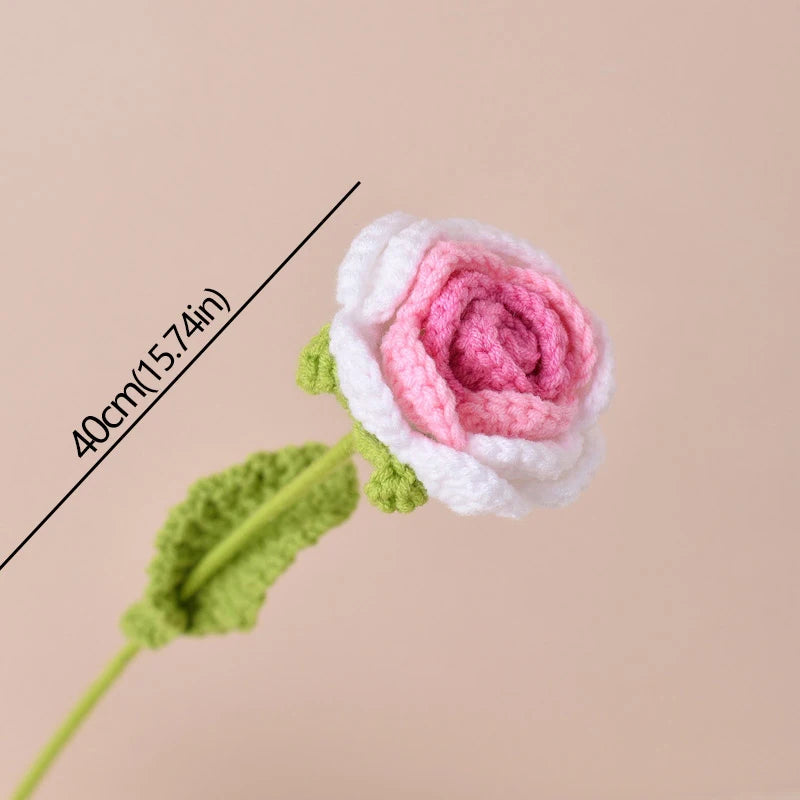 Hand-Knitted Crochet Rose Bouquet – Finished Simulation Flower for Home & Wedding Decor