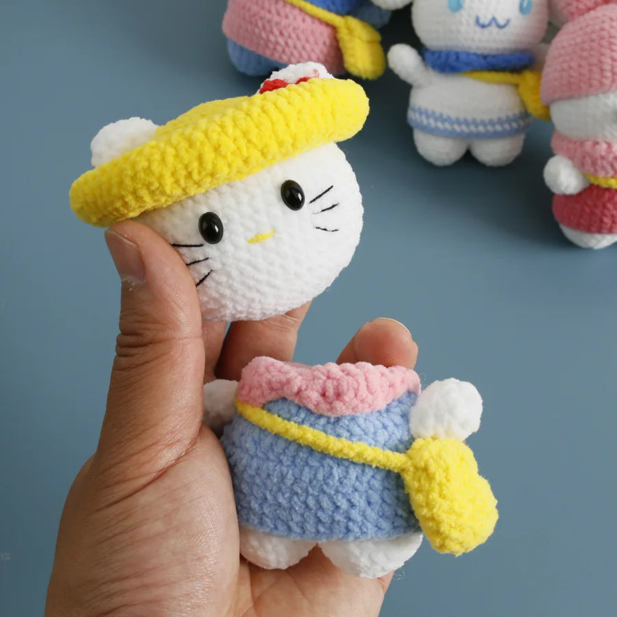 Sanrio Pochacco Hangyodon Hand Knitted Magnetic Doll Keychain kawaii Plush Wool crochet Toys Figure Soft Key Ring Birthday Gifts