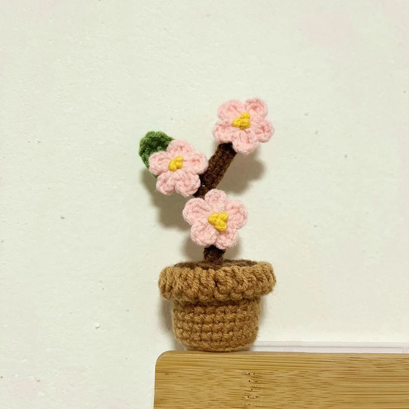 Mini Handmade Crochet Flowers – Sunflower & Rose Potted Plants for Home Decor!