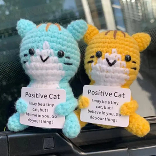 Positive Crochet Cat Emotional Support Stuffed Doll