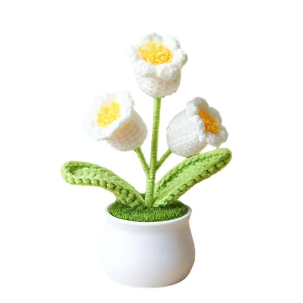 Handwoven Crochet Lily Valley Bonsai – Artificial Potted Flower for Desktop Decorations