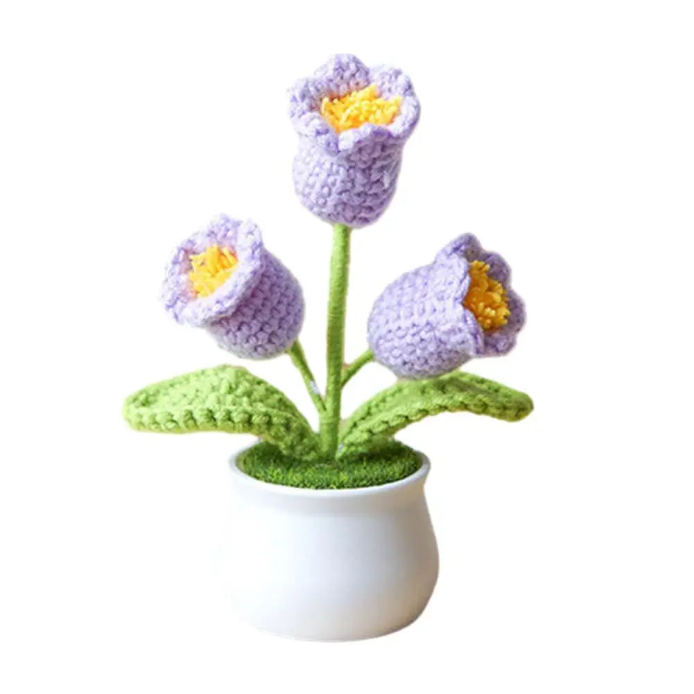 Handwoven Crochet Lily Valley Bonsai – Artificial Potted Flower for Desktop Decorations