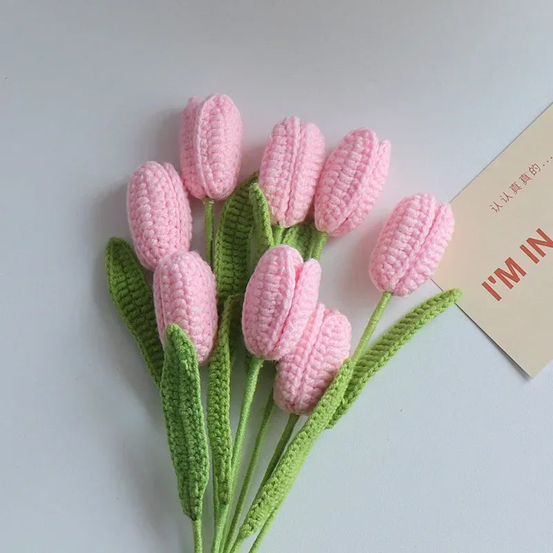 Crochet Tulip Bouquet – Colorful Handcrafted Artificial Flowers