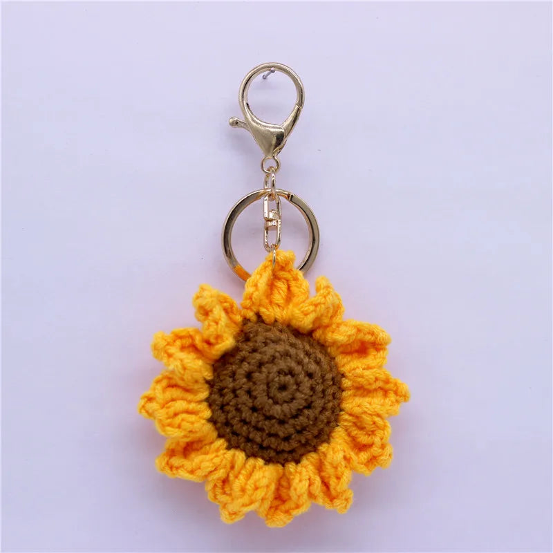 Creative Handmade Knitted Sunflower Keychain