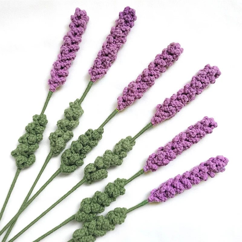 5pcs Handmade Crochet Lavender Bouquet – Purple Fantasy DIY Flower for Home Decor & Anniversary Gifts