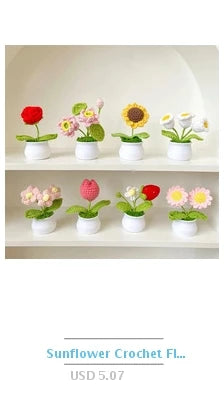 Sunflower & Tulip Crochet Flowers – Handmade Mini Potted Plants for Mother’s Day Gifts & Home Decor