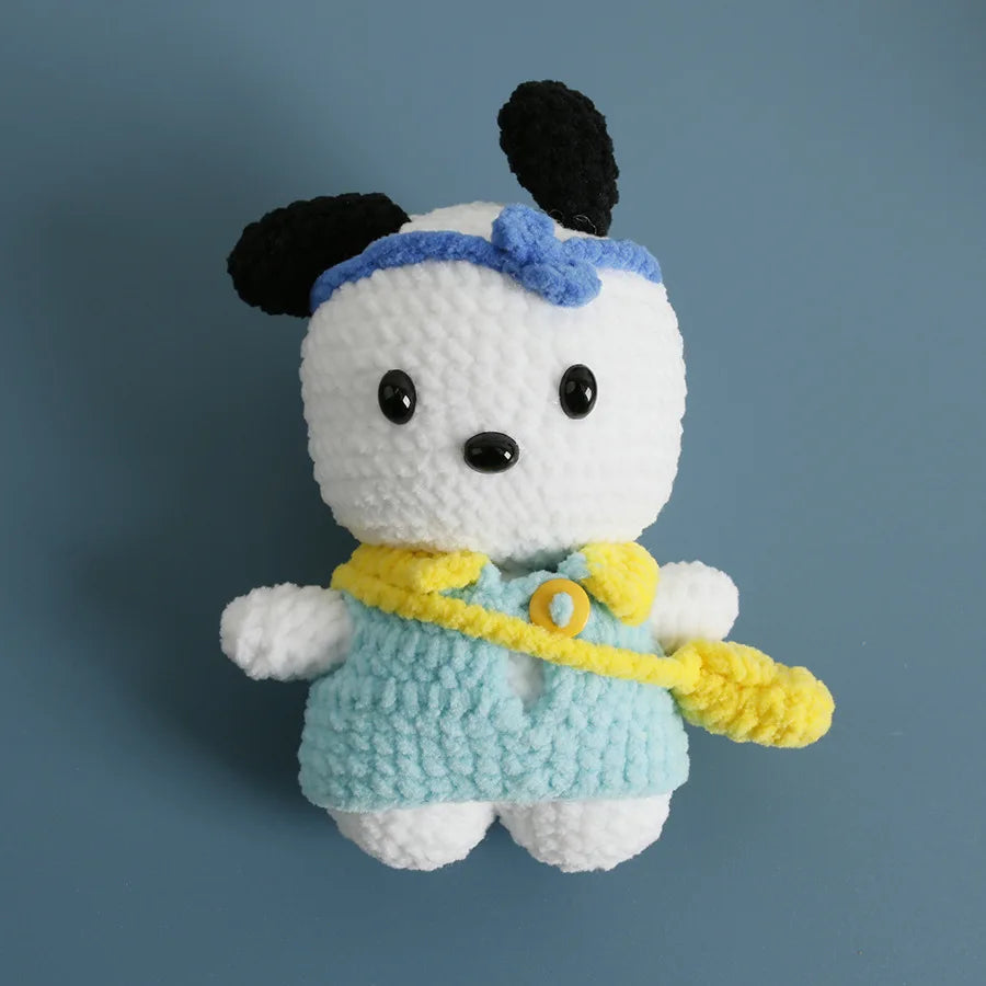 Sanrio Pochacco Hangyodon Hand Knitted Magnetic Doll Keychain kawaii Plush Wool crochet Toys Figure Soft Key Ring Birthday Gifts