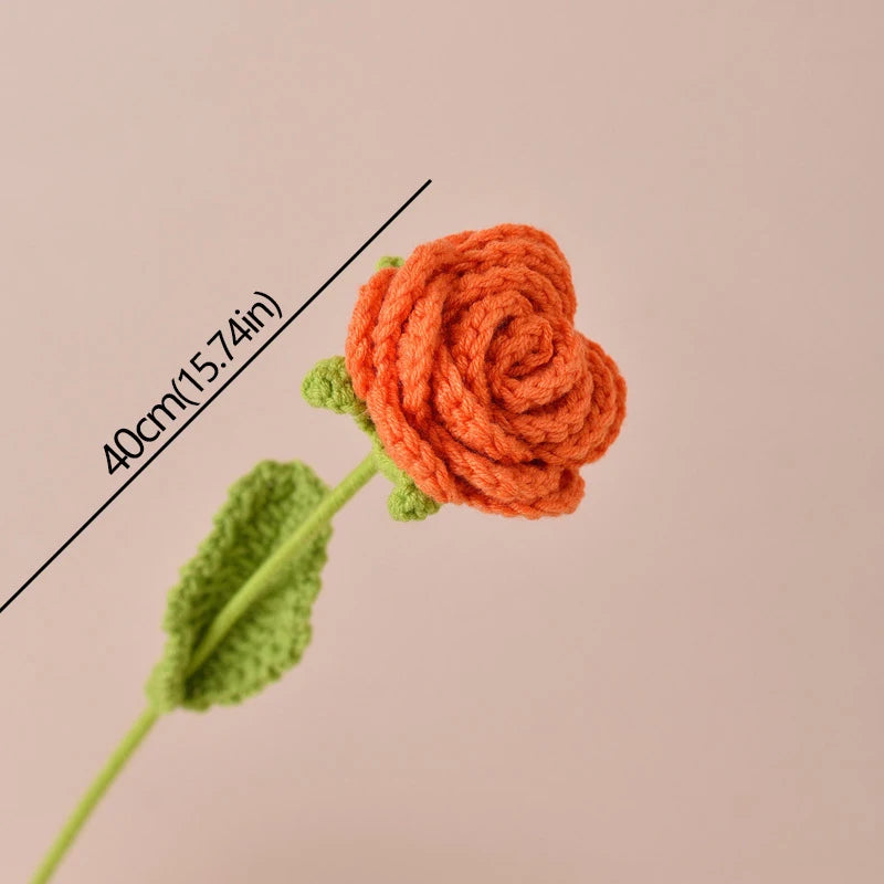 Hand-Knitted Crochet Rose Bouquet – Finished Simulation Flower for Home & Wedding Decor
