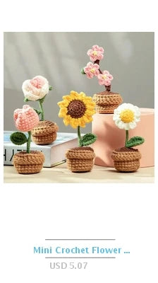 Sunflower & Tulip Crochet Flowers – Handmade Mini Potted Plants for Mother’s Day Gifts & Home Decor