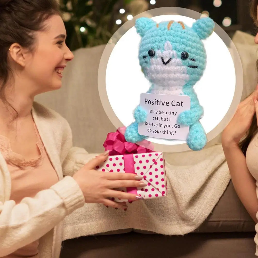 Positive Crochet Cat Emotional Support Stuffed Doll