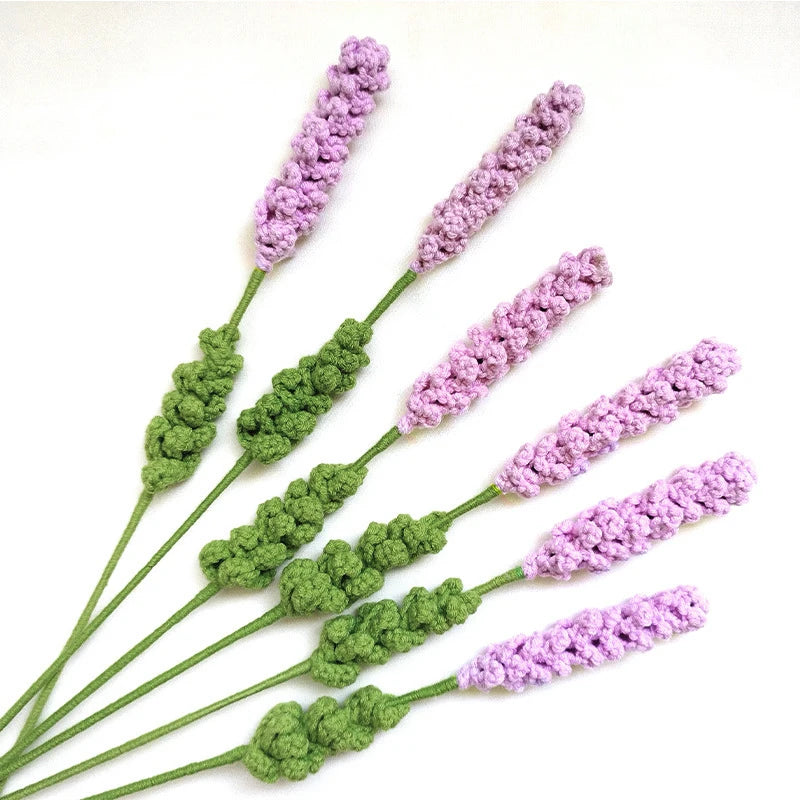5pcs Handmade Crochet Lavender Bouquet – Purple Fantasy DIY Flower for Home Decor & Anniversary Gifts