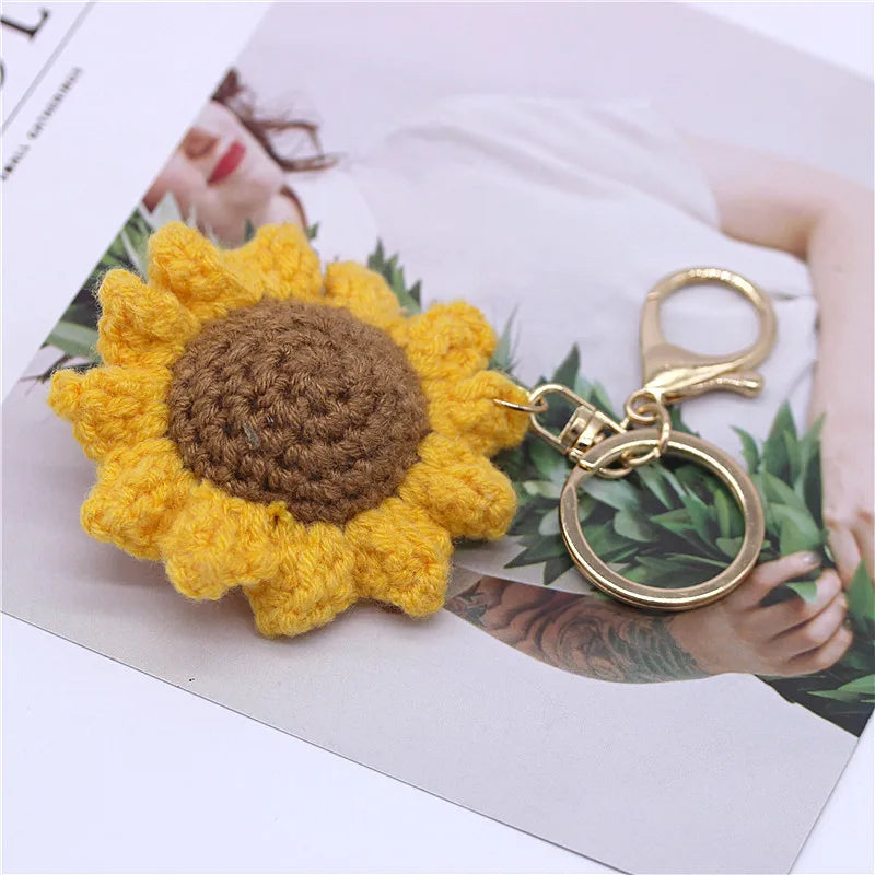 Creative Handmade Knitted Sunflower Keychain