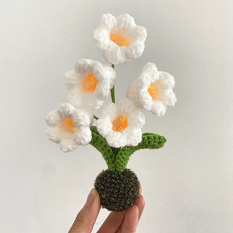 Sunflower & Tulip Crochet Flowers – Handmade Mini Potted Plants for Mother’s Day Gifts & Home Decor