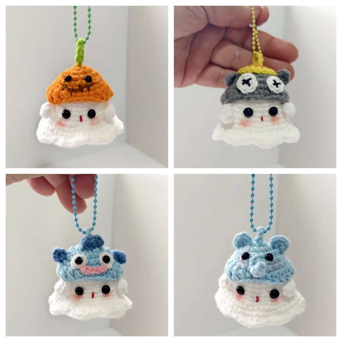 Creative Hand Knitting Ghost Keychain Pendant Halloween Home Decoration Funny Handmade Crochet Ghost Doll Ornament Gifts