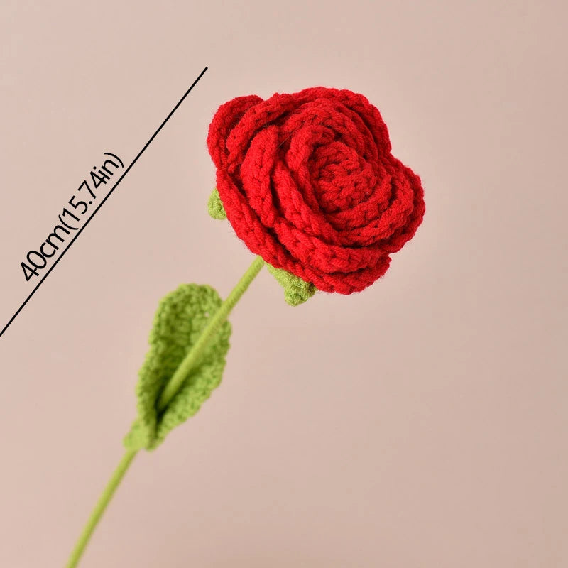 Hand-Knitted Crochet Rose Bouquet – Finished Simulation Flower for Home & Wedding Decor