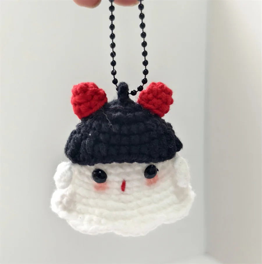 Creative Hand Knitting Ghost Keychain Pendant Halloween Home Decoration Funny Handmade Crochet Ghost Doll Ornament Gifts
