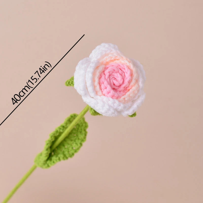 Hand-Knitted Crochet Rose Bouquet – Finished Simulation Flower for Home & Wedding Decor