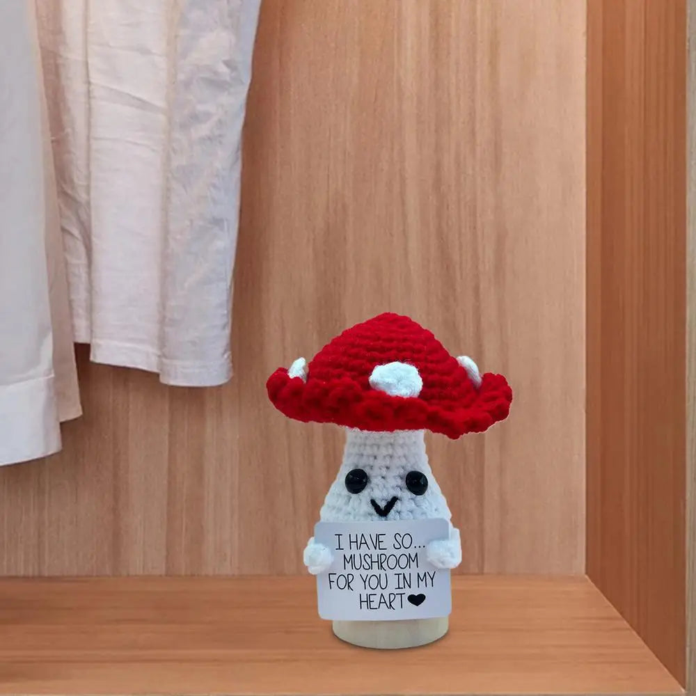 Emotional Support Crochet Positive Mushroom Crochet Mushroom Mushroom Plushie Encouraging Exquisite Decor For Bookshelves Family