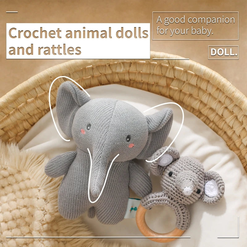 Elephant Stuff Plush Toy Handmade Crochet Wool Doll Baby Rattles