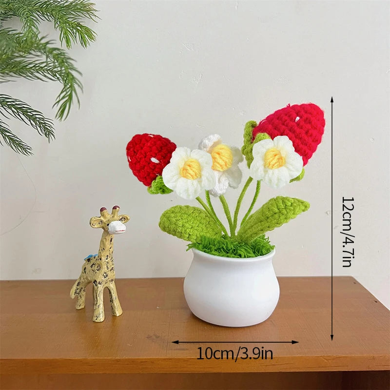 Sunflower & Tulip Crochet Flowers – Handmade Mini Potted Plants for Mother’s Day Gifts & Home Decor