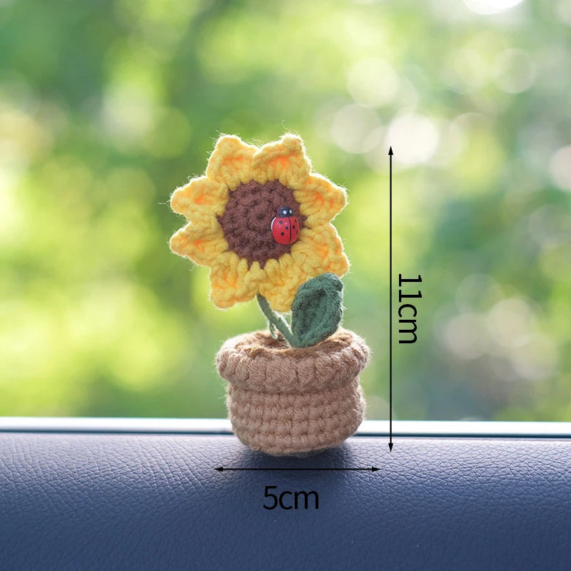 Sunflower & Tulip Crochet Flowers – Handmade Mini Potted Plants for Mother’s Day Gifts & Home Decor