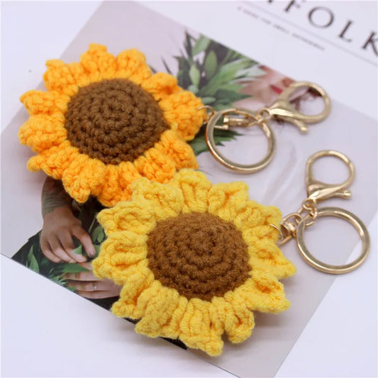 Creative Handmade Knitted Sunflower Keychain
