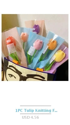 Sunflower & Tulip Crochet Flowers – Handmade Mini Potted Plants for Mother’s Day Gifts & Home Decor