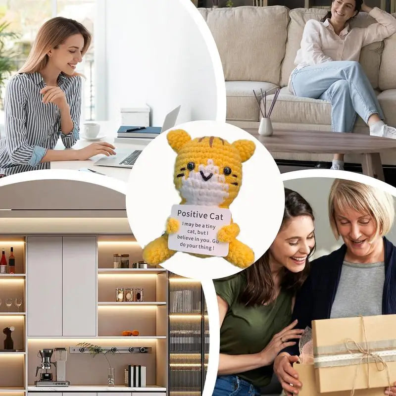 Positive Crochet Cat Emotional Support Stuffed Doll