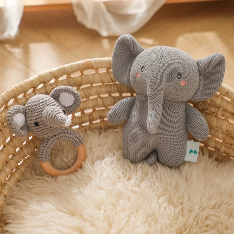 Elephant Stuff Plush Toy Handmade Crochet Wool Doll Baby Rattles