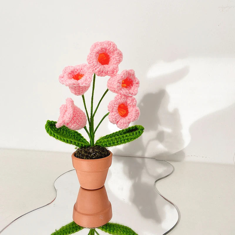Sunflower & Tulip Crochet Flowers – Handmade Mini Potted Plants for Mother’s Day Gifts & Home Decor