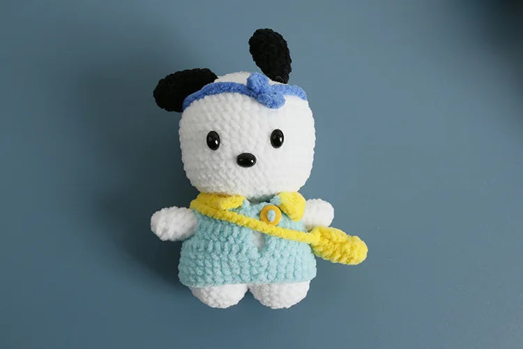 Sanrio Pochacco Hangyodon Hand Knitted Magnetic Doll Keychain kawaii Plush Wool crochet Toys Figure Soft Key Ring Birthday Gifts