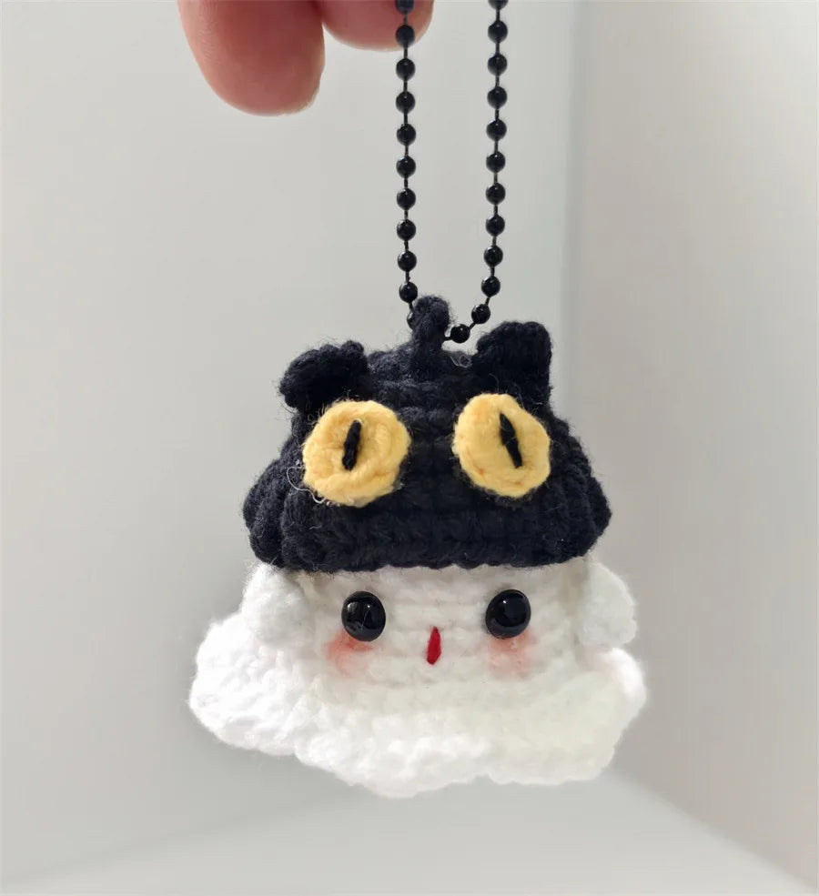 Creative Hand Knitting Ghost Keychain Pendant Halloween Home Decoration Funny Handmade Crochet Ghost Doll Ornament Gifts