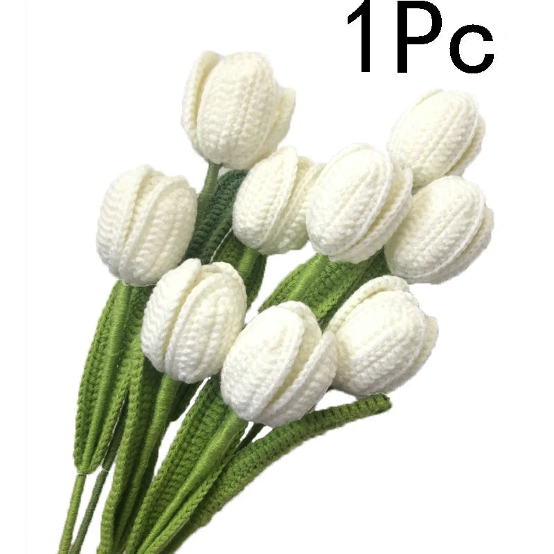 Handmade Crochet Tulip Bouquet – Wool Yarn Knitted Flowers for Home Decor & Mother’s Day Gifts