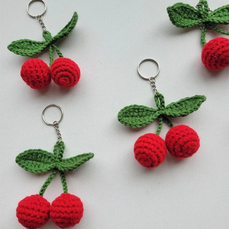 Crochet Cherry Keychain cute Charm & Handmade