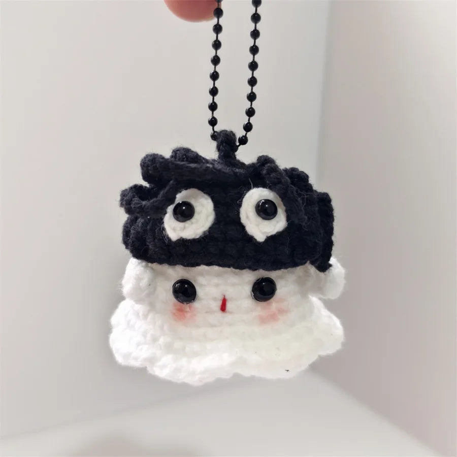 Creative Hand Knitting Ghost Keychain Pendant Halloween Home Decoration Funny Handmade Crochet Ghost Doll Ornament Gifts