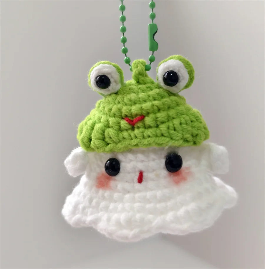 Creative Hand Knitting Ghost Keychain Pendant Halloween Home Decoration Funny Handmade Crochet Ghost Doll Ornament Gifts