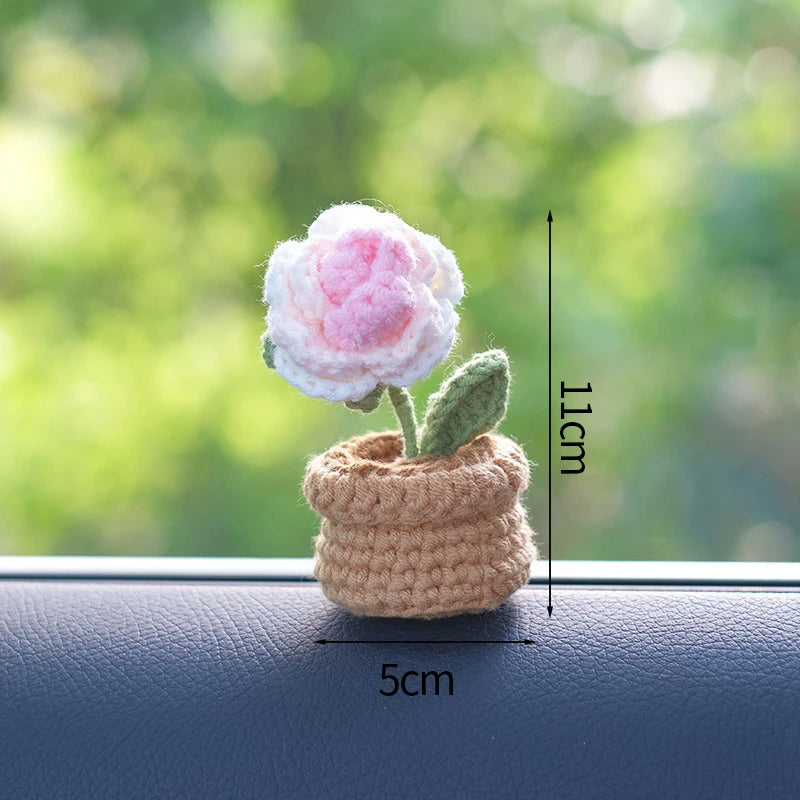 Sunflower & Tulip Crochet Flowers – Handmade Mini Potted Plants for Mother’s Day Gifts & Home Decor