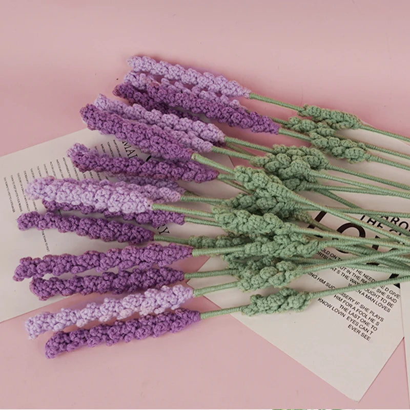 5pcs Handmade Crochet Lavender Bouquet – Purple Fantasy DIY Flower for Home Decor & Anniversary Gifts