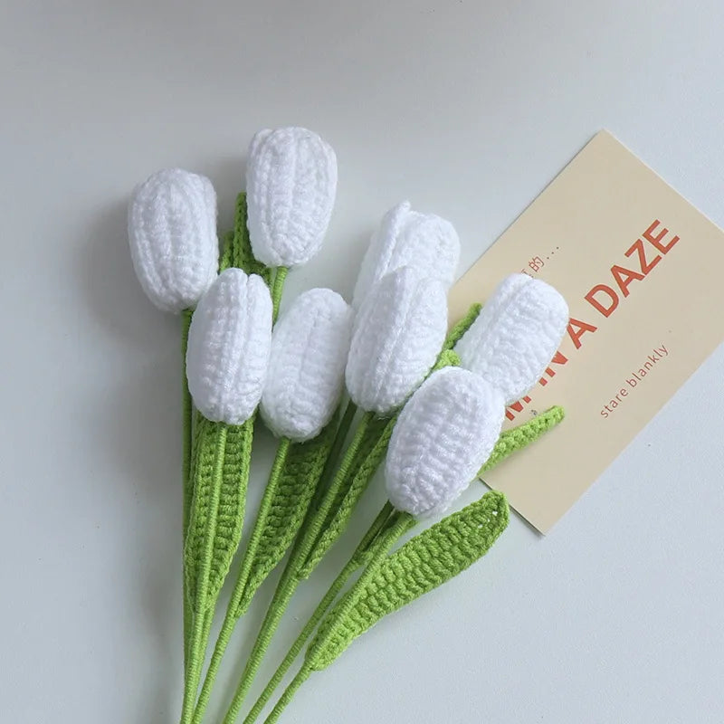 Crochet Tulip Bouquet – Colorful Handcrafted Artificial Flowers