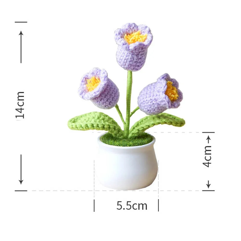 Handwoven Crochet Lily Valley Bonsai – Artificial Potted Flower for Desktop Decorations