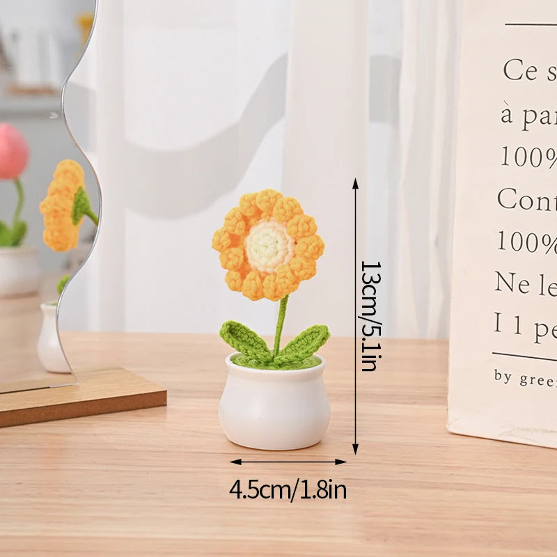 Sunflower & Tulip Crochet Flowers – Handmade Mini Potted Plants for Mother’s Day Gifts & Home Decor