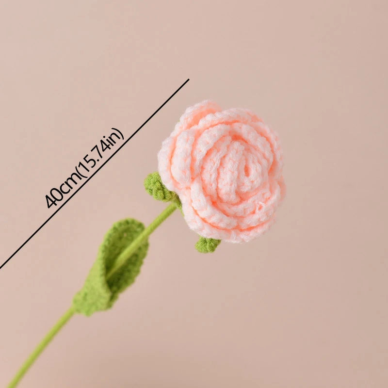 Hand-Knitted Crochet Rose Bouquet – Finished Simulation Flower for Home & Wedding Decor